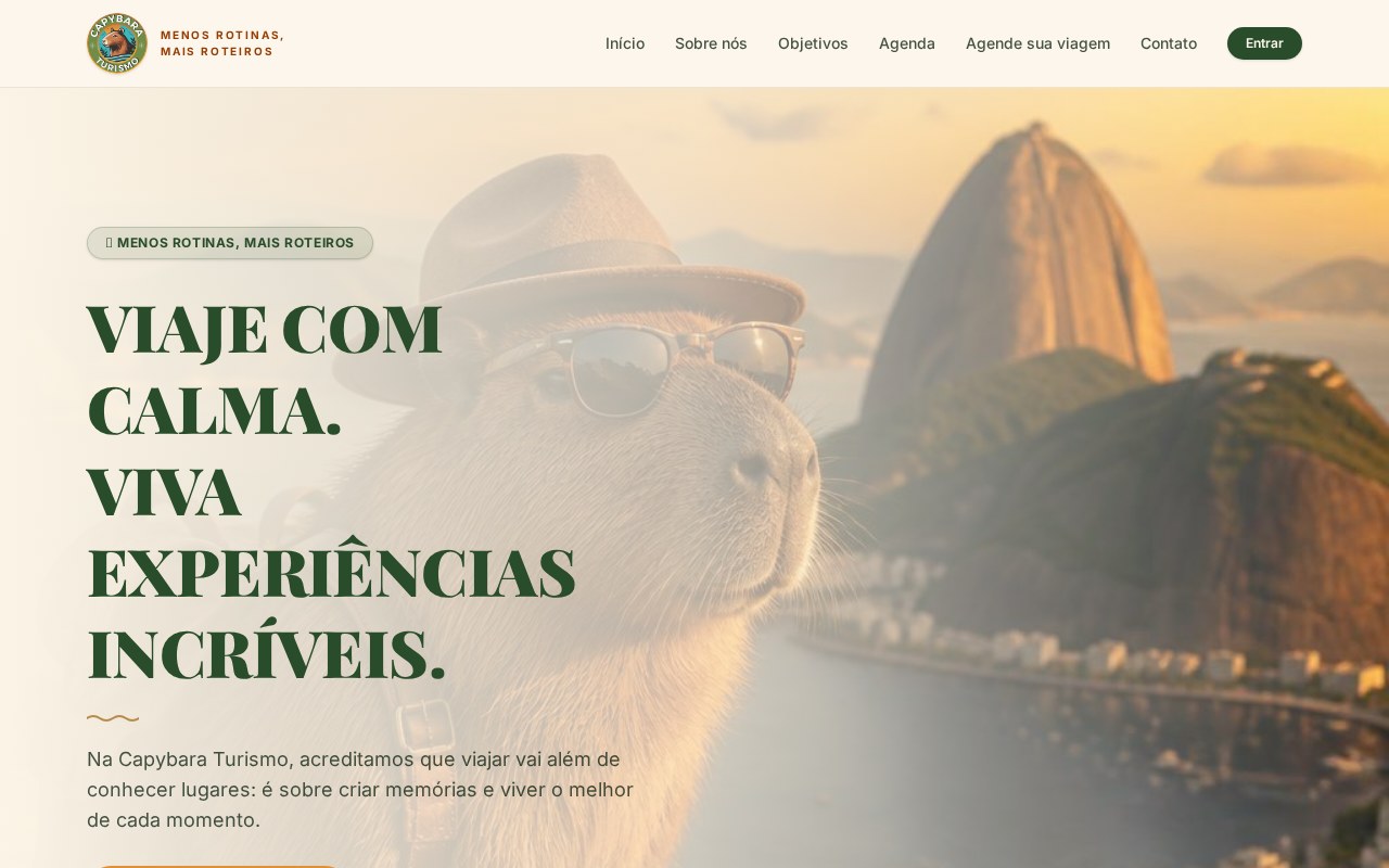Página inicial do site Capybara Turismo